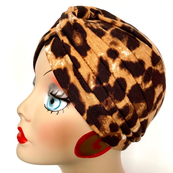 Rich soft Leopard print vintage, retro pinup style turban - Picture 3 of 4